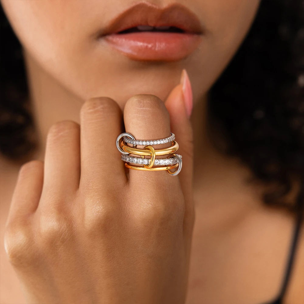 Dainty Stackable Ring Set — Minimalist Gold & Silver CZ Rings