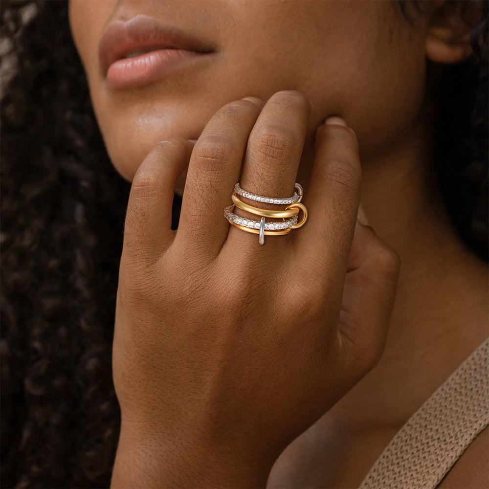 Dainty Stackable Ring Set — Minimalist Gold & Silver CZ Rings