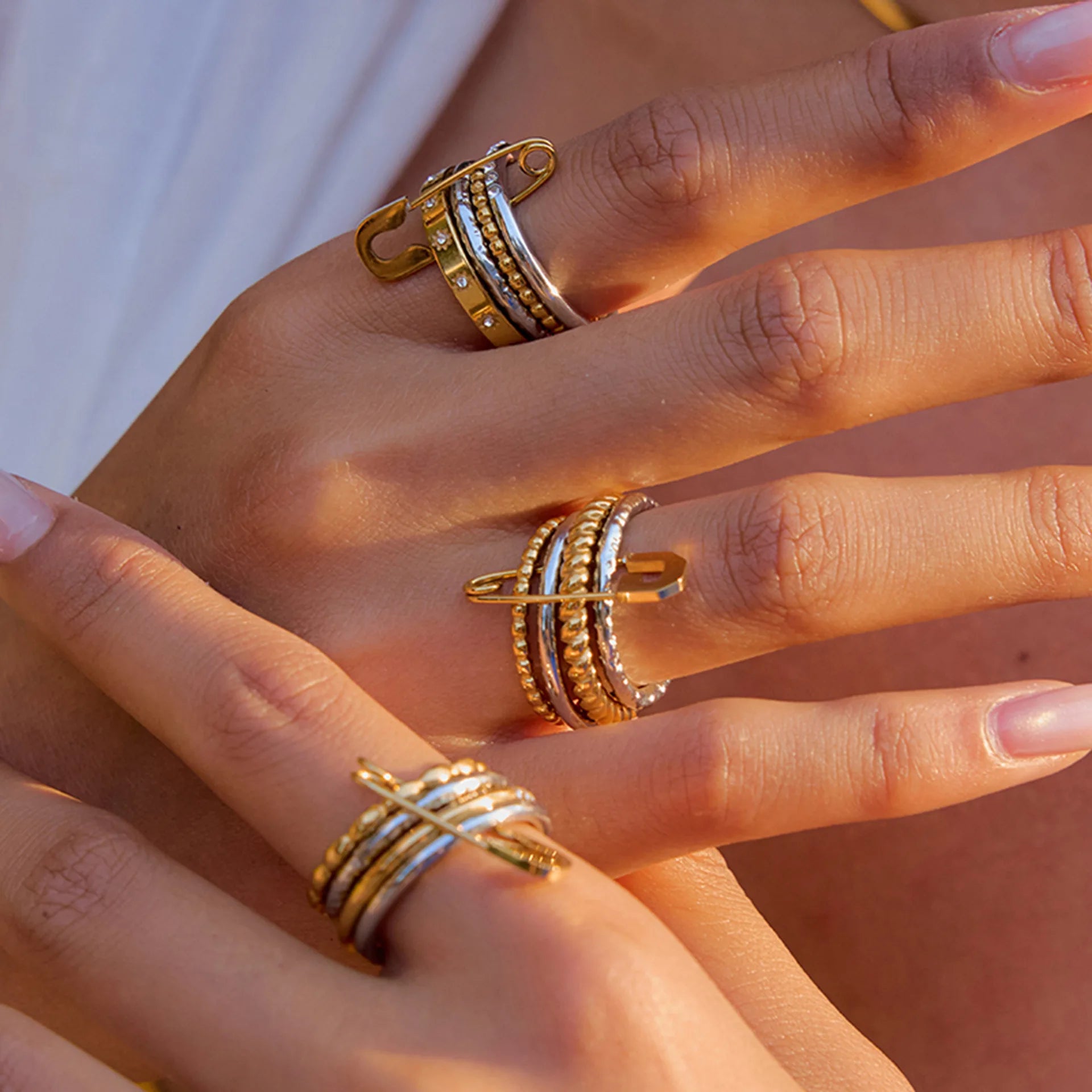 Dainty Stackable Ring Set — Minimalist Gold & Silver CZ Rings