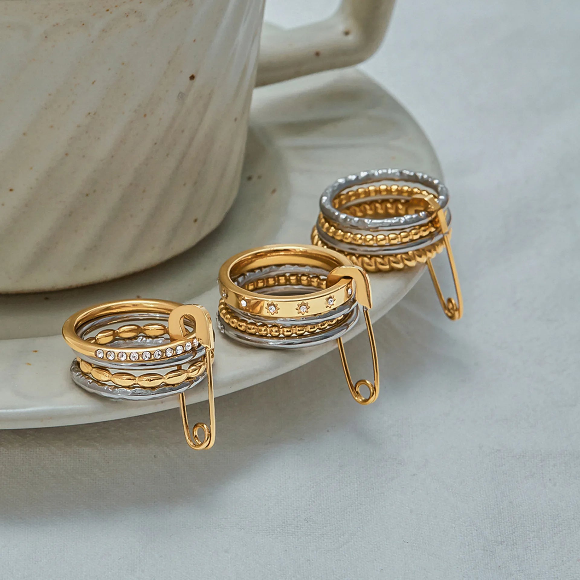 Dainty Stackable Ring Set — Minimalist Gold & Silver CZ Rings