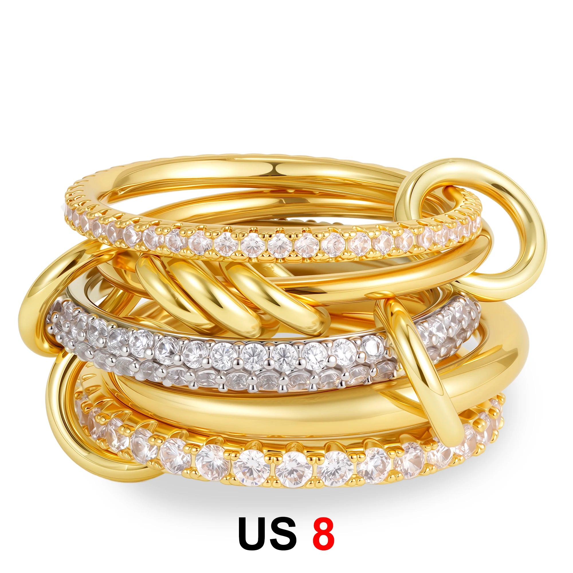 Dainty Stackable Ring Set — Minimalist Gold & Silver CZ Rings